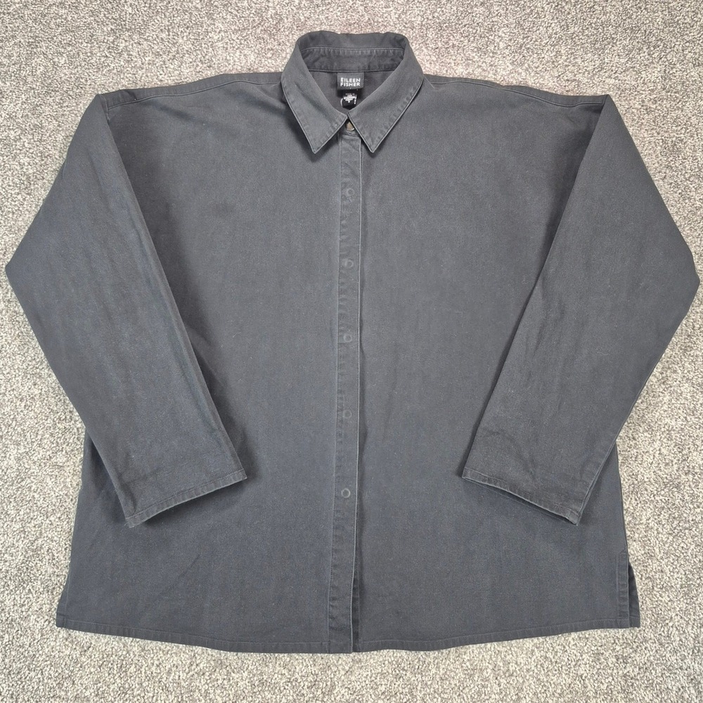 Eileen Fisher Heavyweight Button Down Shirt Womens Small Black Shacket Oversized